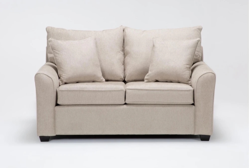 Loveseat Sand Beige Upholstery Two-Over-Two Cushioning Track Arms Couch