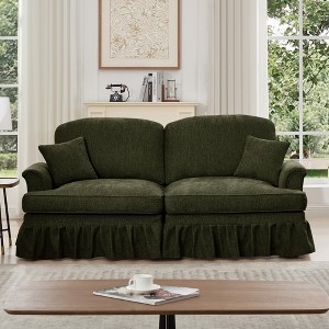 Loveseat Shabby Chic Ruffled Skirt Spindle Legs Off-White Chenille