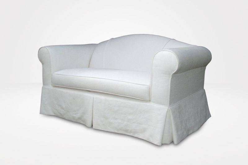 Loveseat Slipcovered Camel Back Beige Skirted Base Farmhouse Style