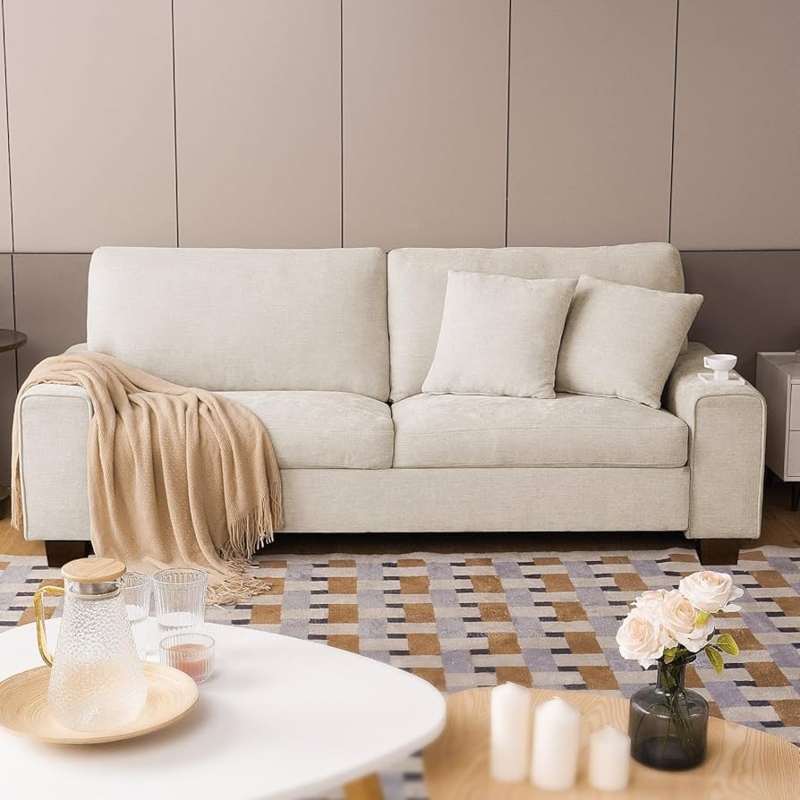 Loveseat Sofa Chunky Chenille Low Profile Minimalist Textured Fabric