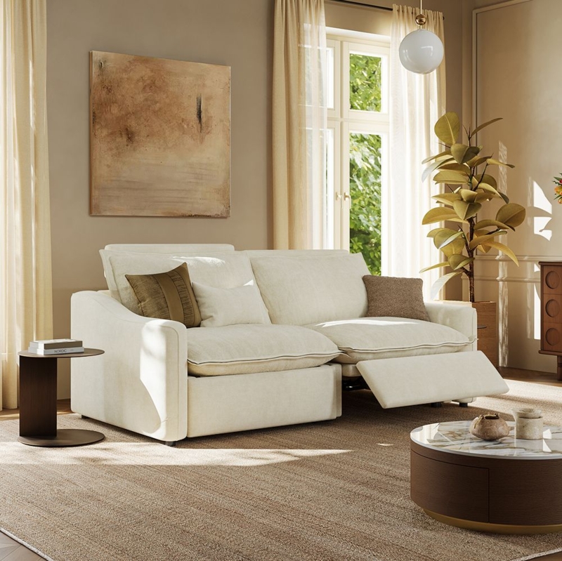 Loveseat Sofa Power Recliner Pillow Back Beige Modern Minimalist Style