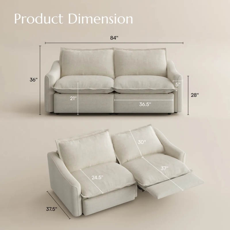 Loveseat: Standard Reclining Loveseat Dimensions, Dimension Diagram Beige Fabric