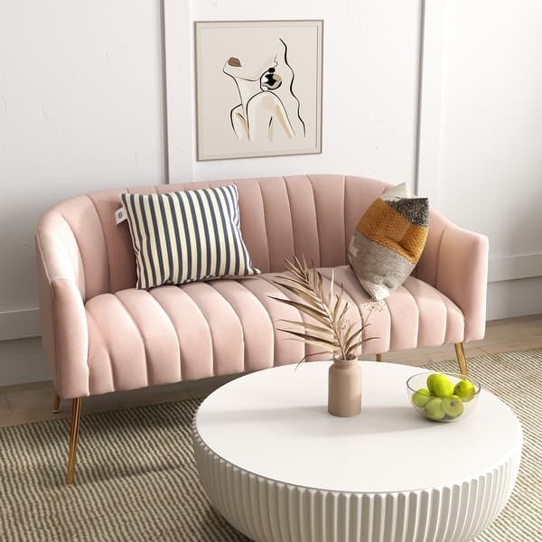 Loveseat Vertical Channeling Gold Legs Small Space Chic Seating Solution