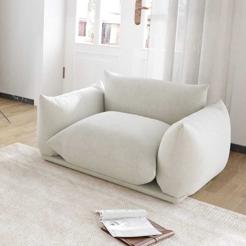 Loveseat White Chenille Mid-Century Modern with Tapered Wooden Legs
