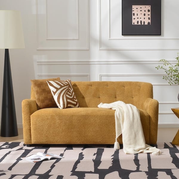 Loveseat with Black Metal Legs, Camel Chenille Loveseat Seating