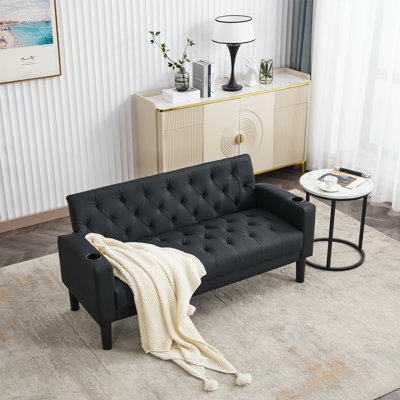 Loveseat with Built-in USB Port, Button Tufting, and Mid-Century Style