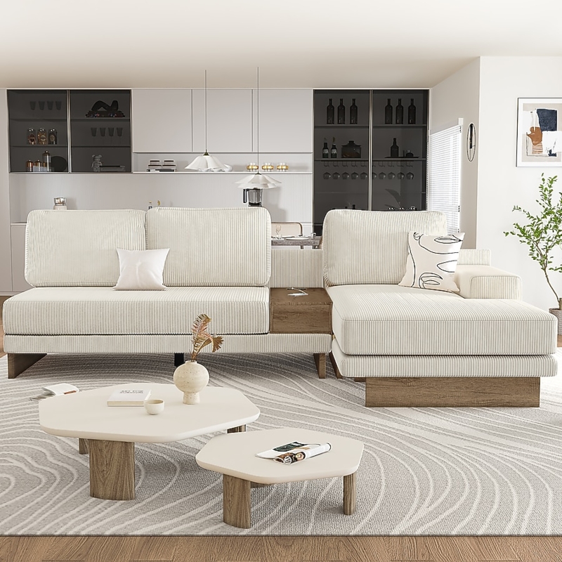 Loveseat with Channel Tufting, Gold Metal Caps on Tapered Legs