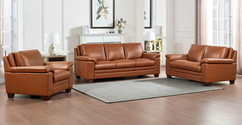 Loveseat with Matching Bolsters, Chestnut Leather-Like, Mid-Century Modern