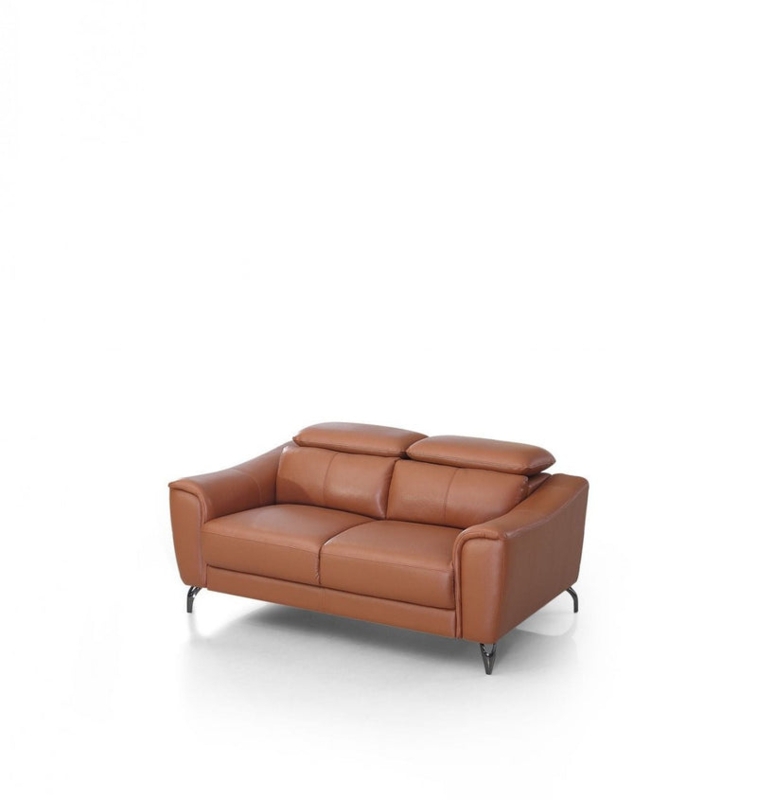 Loveseat with Metal Bracket Legs and Smooth Upholstery in Dark Brown