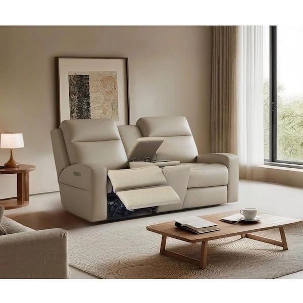 Loveseat with Square Arms and Split Back in Light Beige Fabric