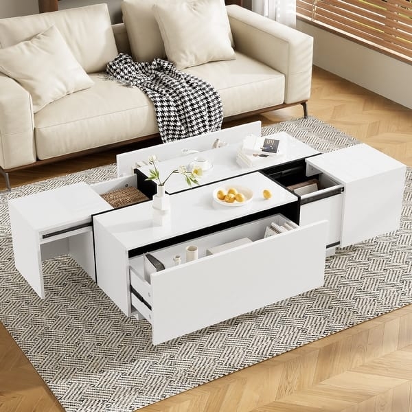 Low-Profile Black High-Gloss Coffee Table with LED and Storage Drawers