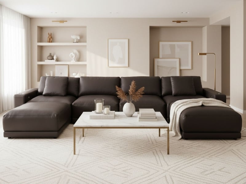Low Profile Charcoal Sectional, Leather-Like Sophisticated Lounge