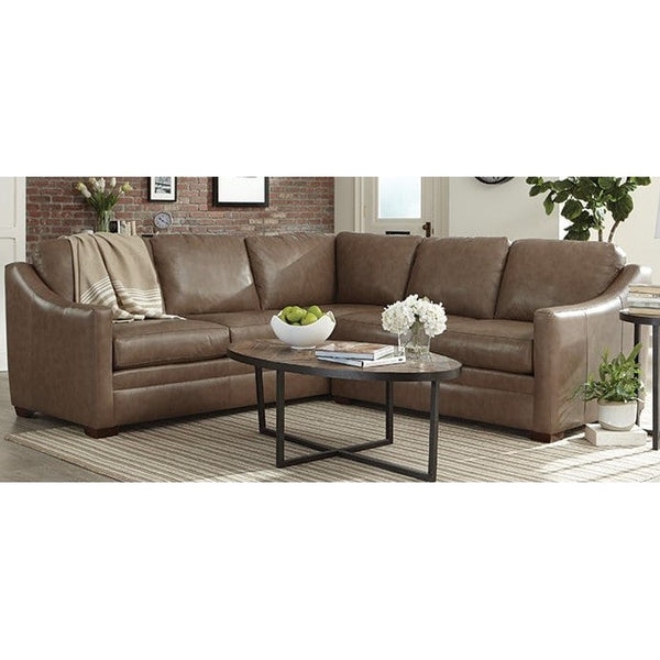 Low Profile Cognac Sectional Sofa, Block Base L-Shaped