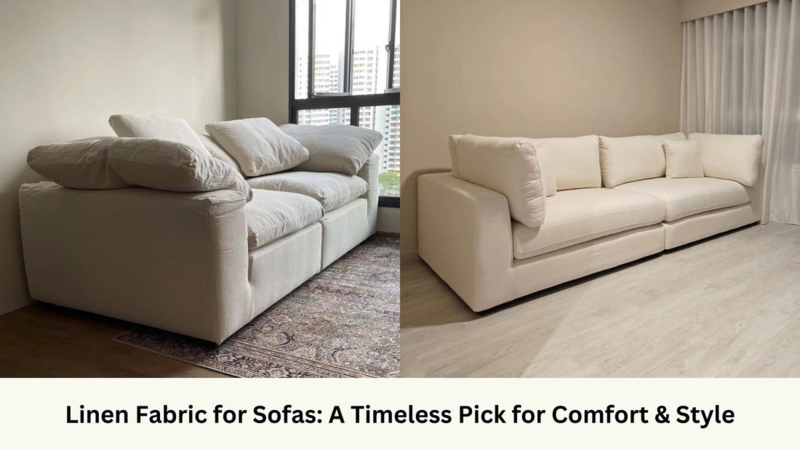 Low Profile Linen Fabric Sofa in Japandi Style Living Room