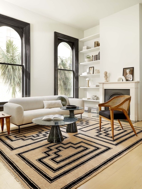Low Profile Modern Cream Sofa with Distinctive Blocky Arms