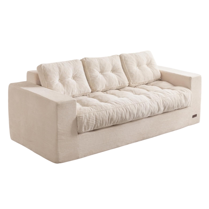 Low Profile Modular Sectional Layout in Cream Ribbed Fabric