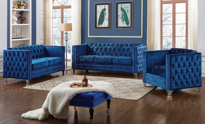 Low Profile Navy Sofa with Wide Track Arms