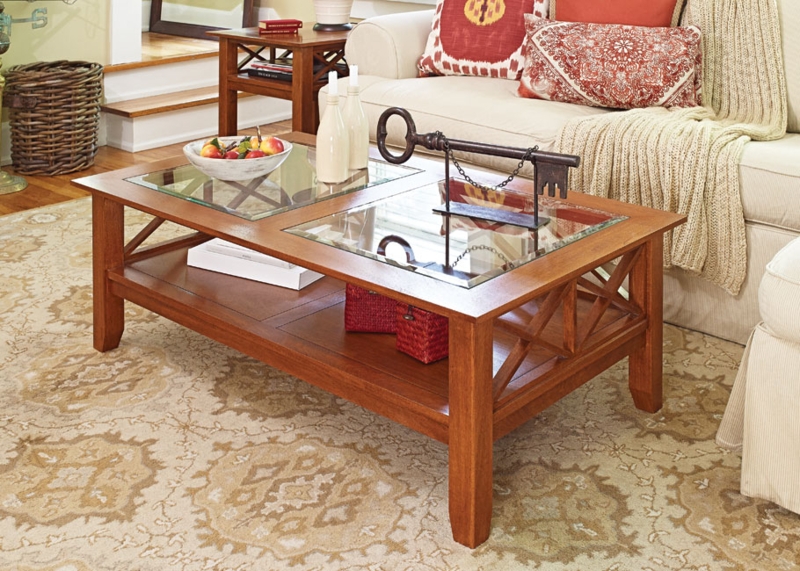 Low Profile Rectangular Coffee Table with Inset Block Legs