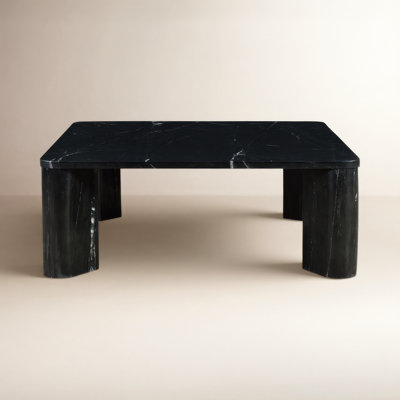 Low Profile Round Coffee Table, Wood-Toned, Chunky Pedestal Base