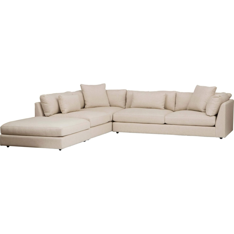 Low Profile Sectional Sofa Cream Woven Fabric Modern Lounge Seating