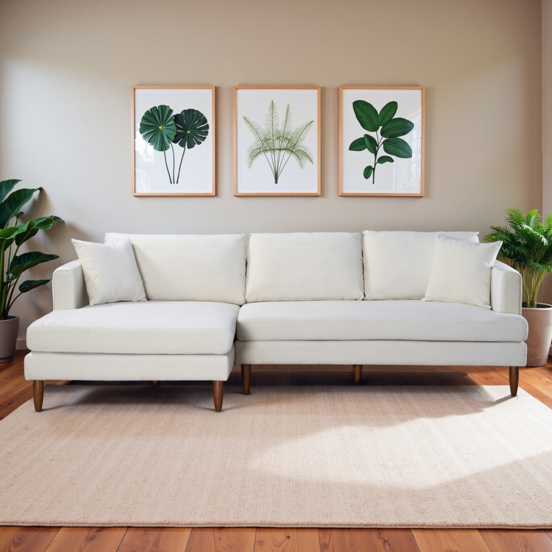 Low Profile Sectional Sofa with Bolster Pillows and Thin Metal Legs