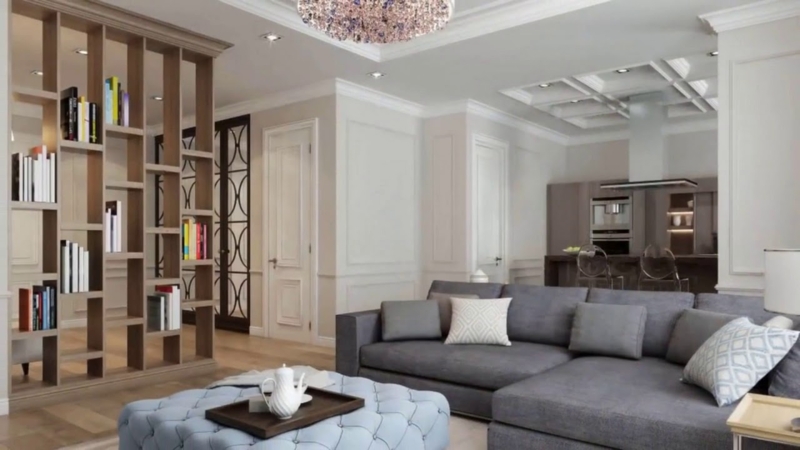 Low Profile Sectional Sofa with Modern Slatted Ceiling Inspiration