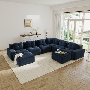 Low Profile Sectional Sofa with Ribbed Corduroy Texture