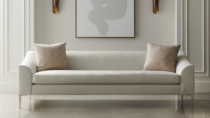 Low Profile Sofa Cream Wide Track Arms Deep Seating Minimalist