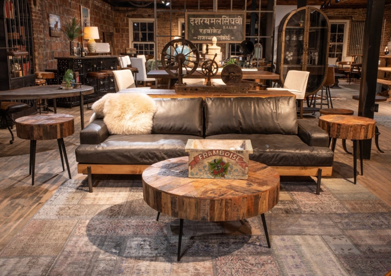 Low-Profile Sofa with Track Arms in Distressed Ebony Finish