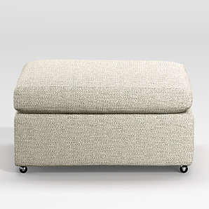 Low Profile Square Ottoman with Casters in Cream Fabric