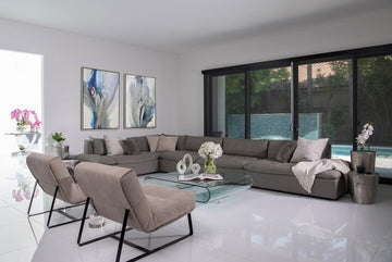 Low-Profile U-Shaped Sectional Sofa with Deep Seating in Heathered Gray.