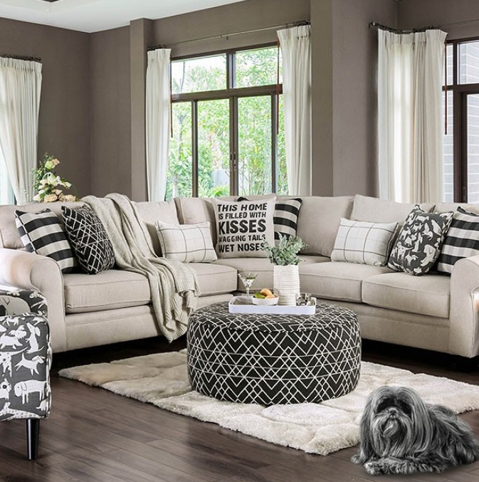 Luxury Sectional Sofa with Curved Silhouette and Gold Accents Ivory