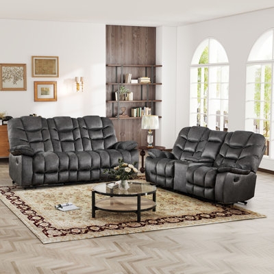 Manual Reclining Living Room Set Console Loveseat Cupholders