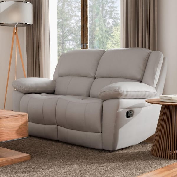 Manual Reclining Loveseat with Plush Pillow Top Arms in Off-White