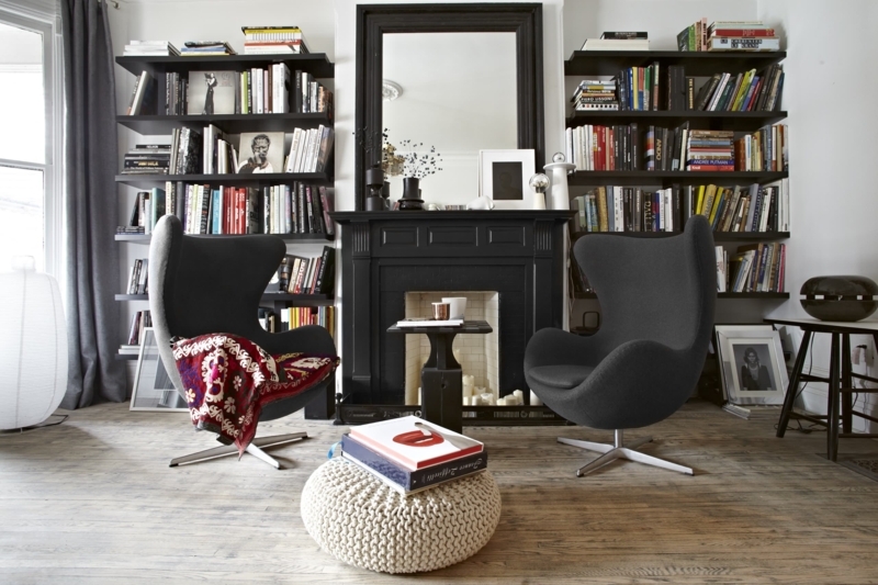 Matching Wingback Chairs Fireplace Seating in Symmetrical Layout