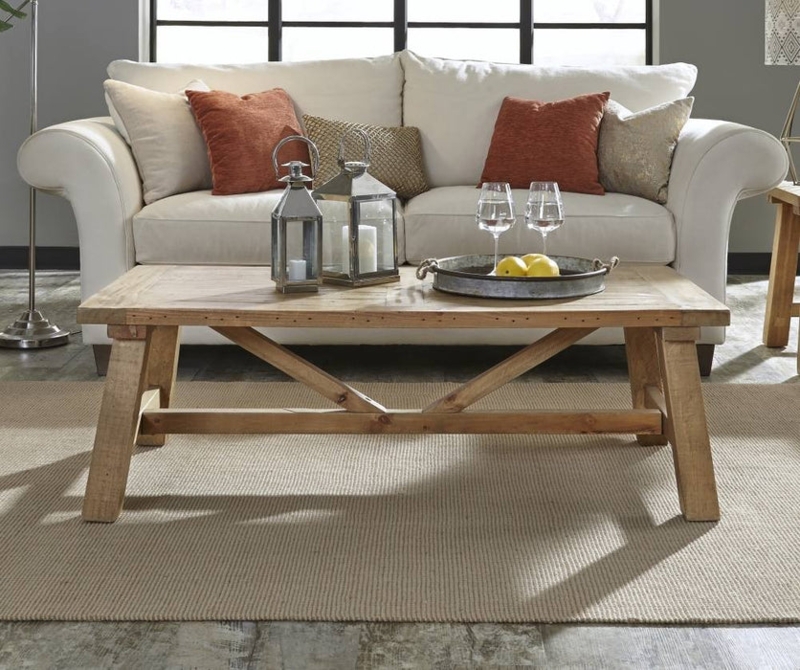Matte Distressed Trestle Coffee Table with Thick Timber X-Frame