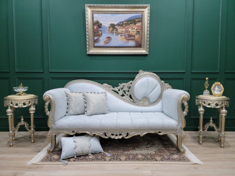 Maximalist Sofa with Gilded Frame and Teal and Coral Fabric (64 chars)