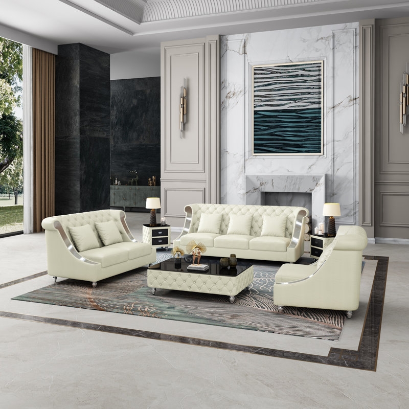 Mayfair 3 - Piece Living Room Set Off White