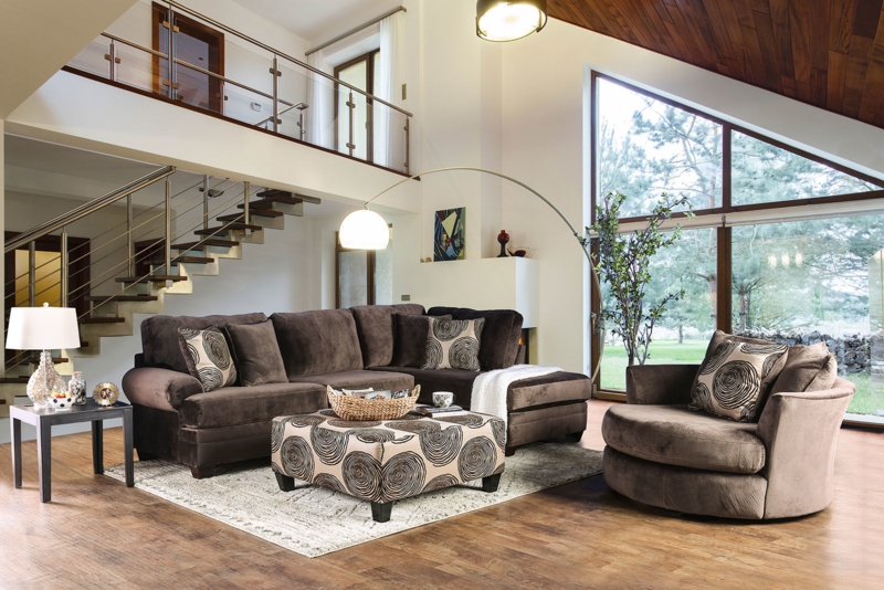 Microfiber Sectional Sofa Contrast Stitching Chocolate L-Shaped