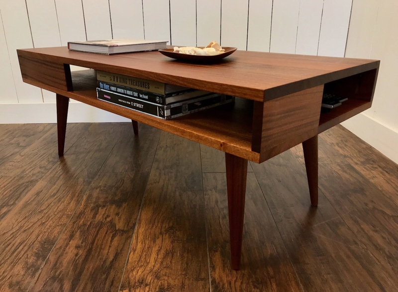 Mid-Century Coffee Table with Slim Profile and Rounded Edges