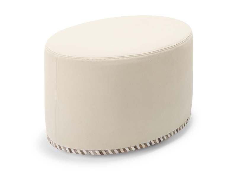 Mid-Century Cream Boucle Oval Ottoman with Tapered Wood Legs