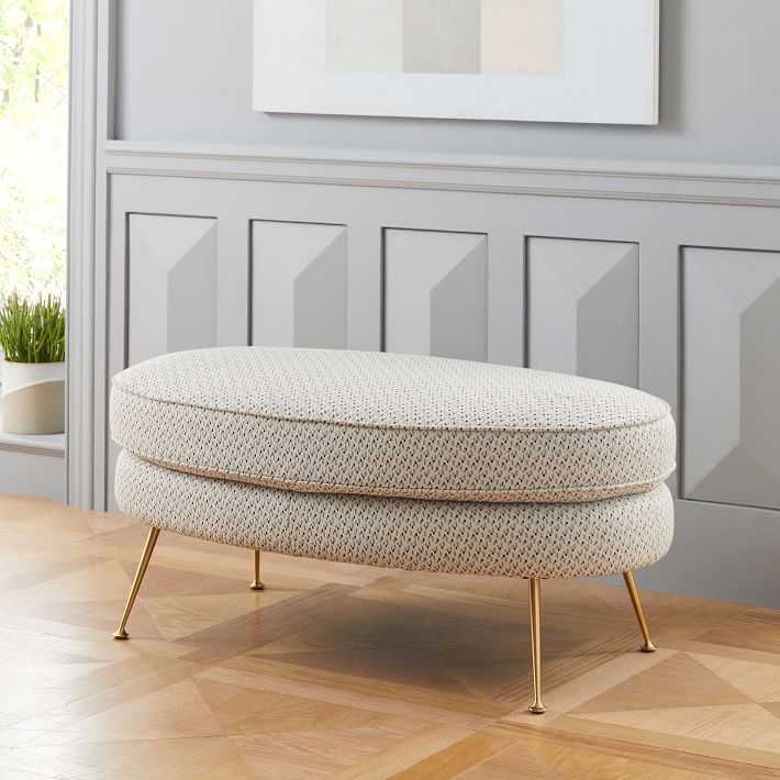 Mid-Century Dark Brown Leather-like Oval Ottoman Tapered Legs