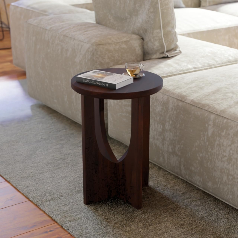 Mid-Century End Table with Tripod Base and Walnut Wood Tone