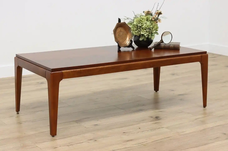 Mid-Century Mahogany Coffee Table with Tapered Legs and Shelf