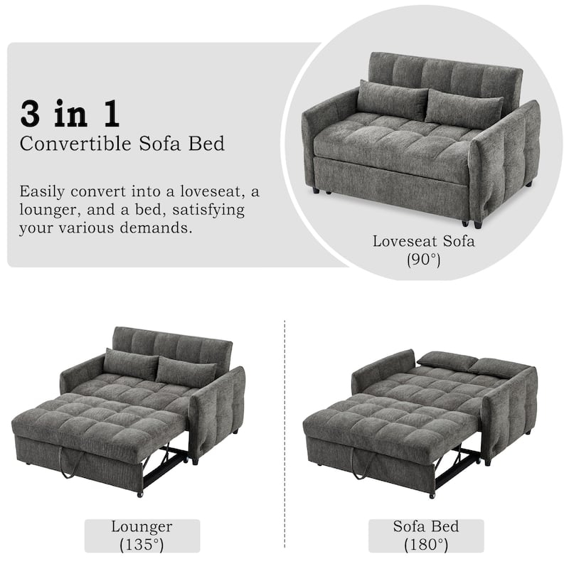 Mid-Century Modern Blue Sleeper Loveseat with USB Charging Ports