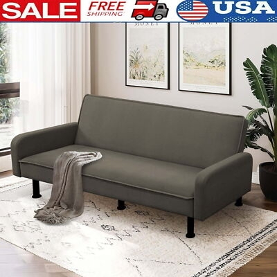 Mid-Century Modern Brown Flannel Futon with Tapered Legs