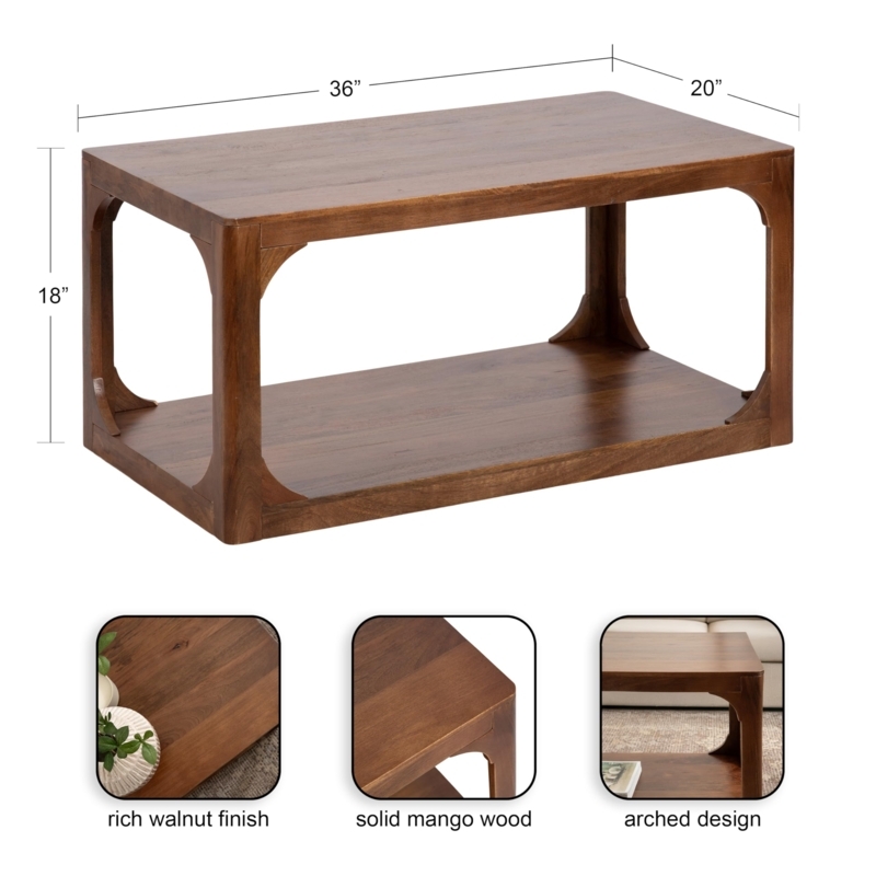 Mid-Century Modern Coffee Table, Rounded Corners and Angled Legs, Walnut Brown