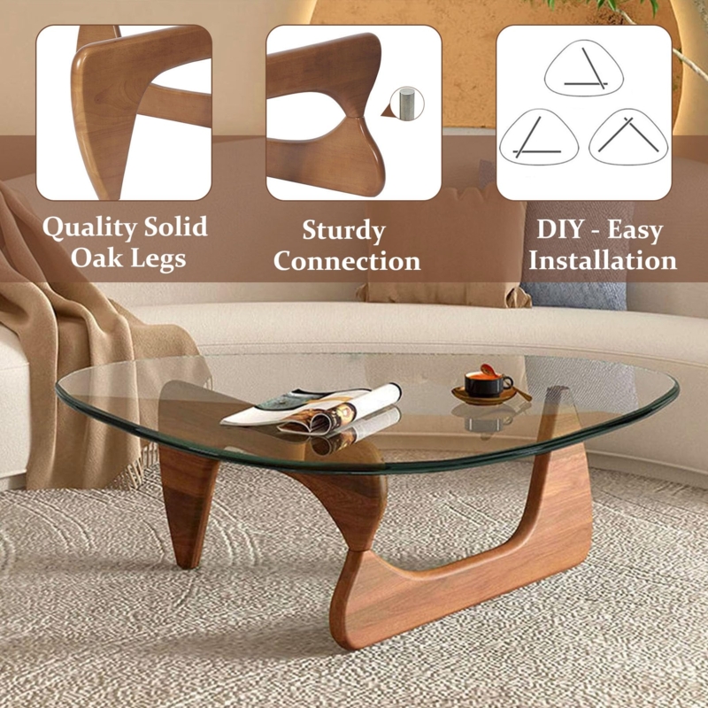Mid-Century Modern Coffee Table with Sculptural Interlocking Wood Base