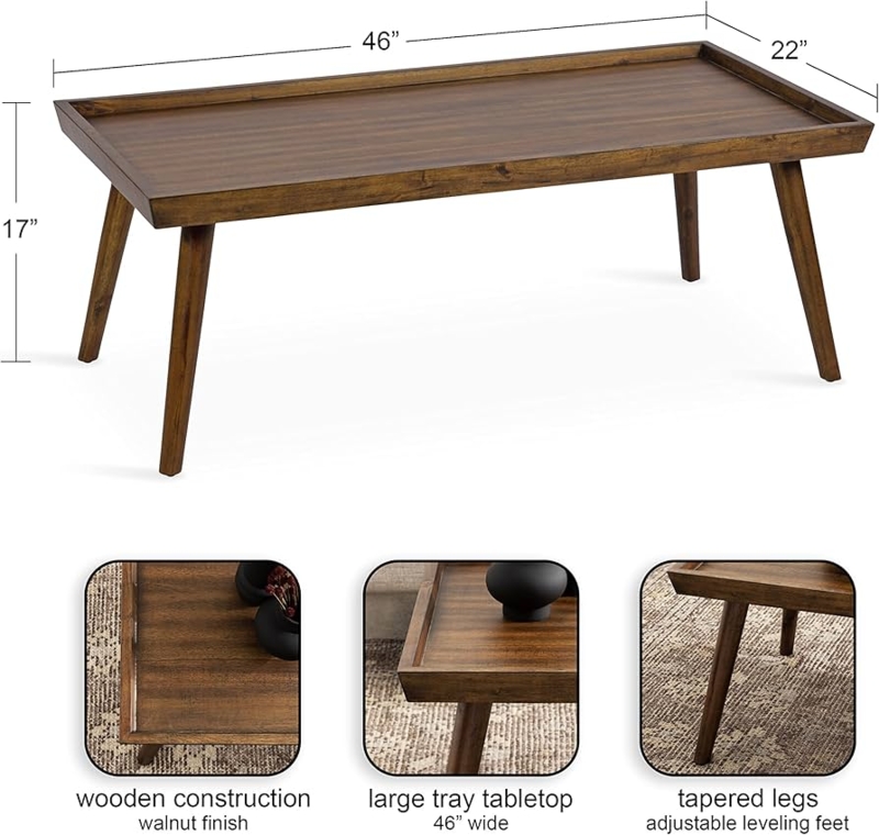 Mid-Century Modern Coffee Table with Tapered Legs and Rounded Corners