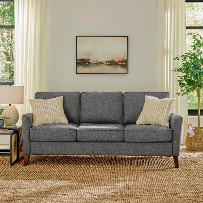 Mid-Century Modern Flared Arm Sofa Charcoal Woven Fabric